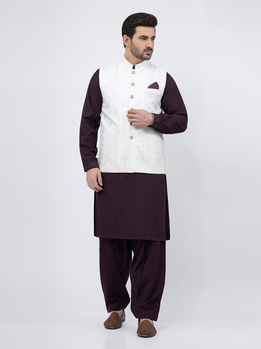 Edenrobe - Men's White Waist Coat Ceremonial - EMTWCC21-083