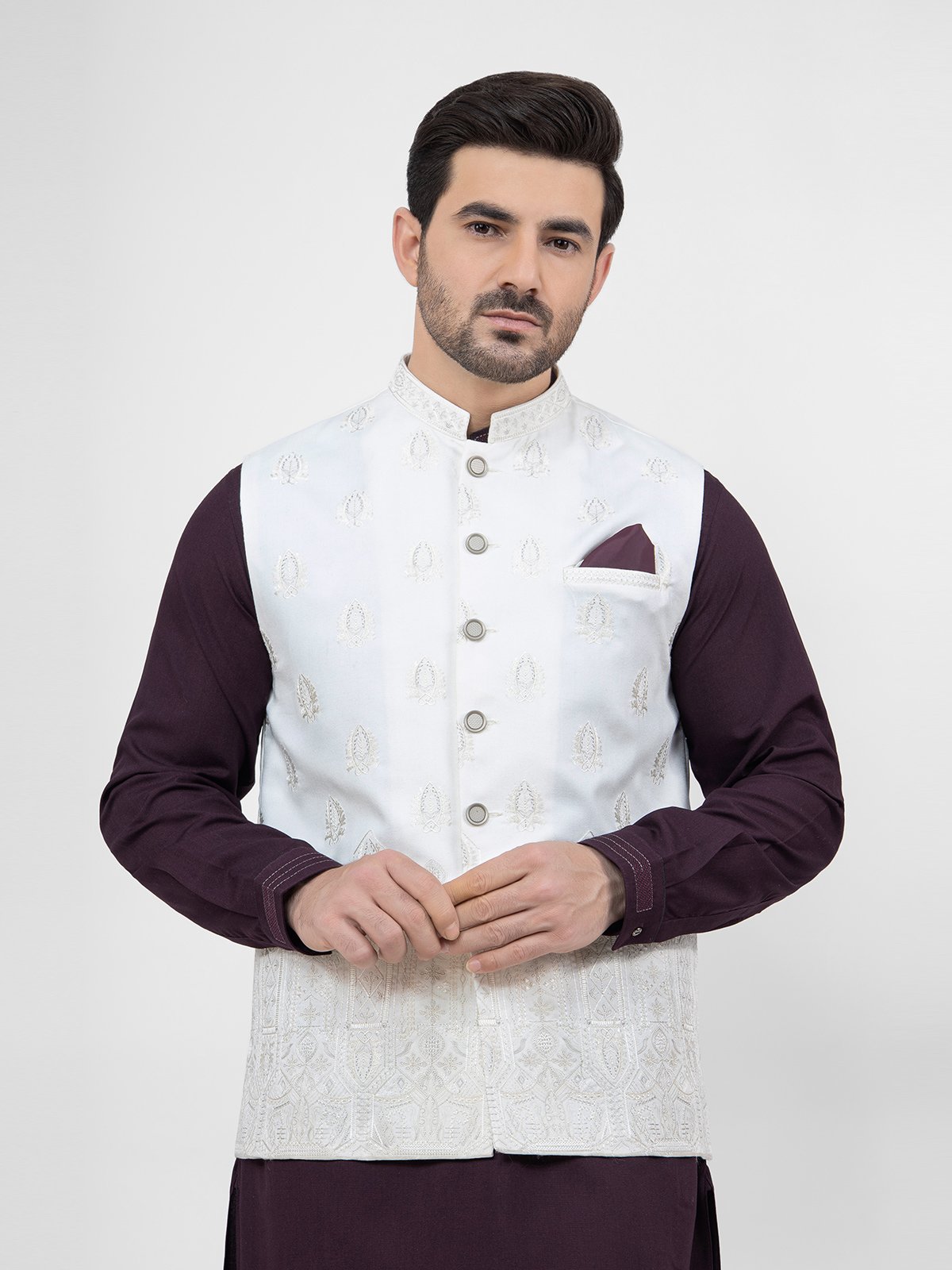 Edenrobe - Men's White Waist Coat Ceremonial - EMTWCC21-083
