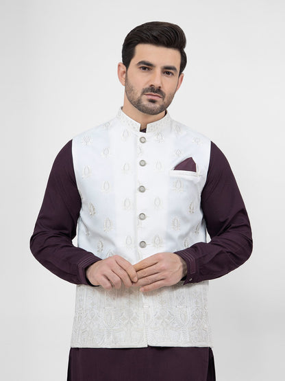 Edenrobe - Men's White Waist Coat Ceremonial - EMTWCC21-083