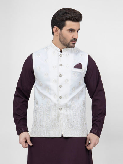 Edenrobe - Men's White Waist Coat Ceremonial - EMTWCC21-083