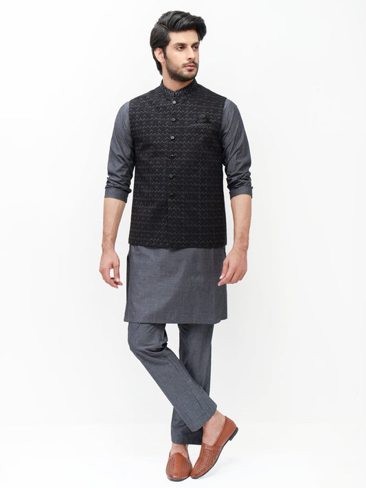 Edenrobe - Men's Black & Grey Waist Coat Suit - EMTWCS21-009