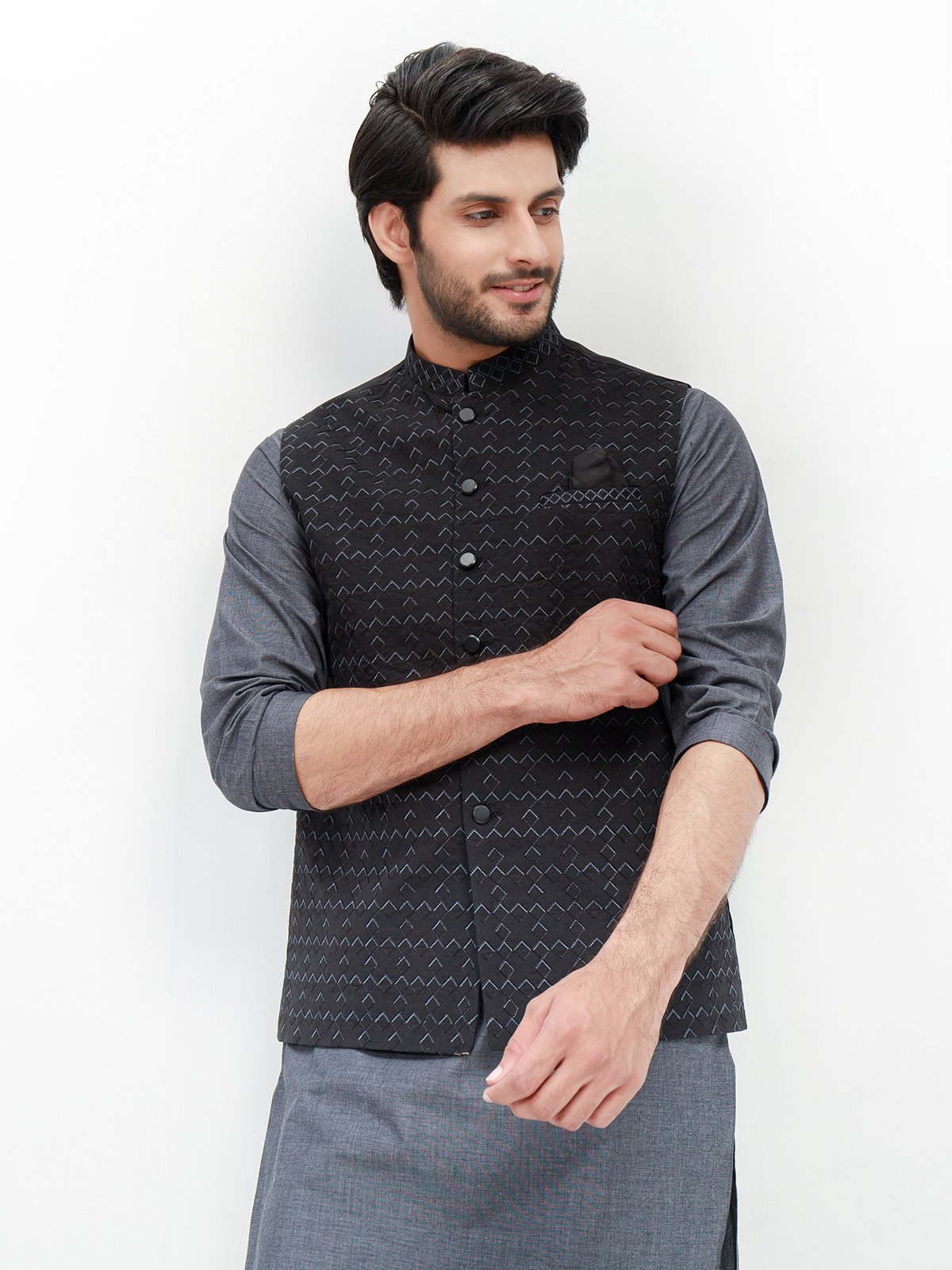 Edenrobe - Men's Black & Grey Waist Coat Suit - EMTWCS21-009