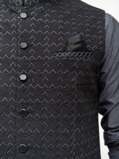 Edenrobe - Men's Black & Grey Waist Coat Suit - EMTWCS21-009