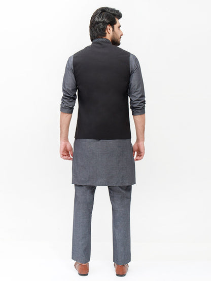 Edenrobe - Men's Black & Grey Waist Coat Suit - EMTWCS21-009