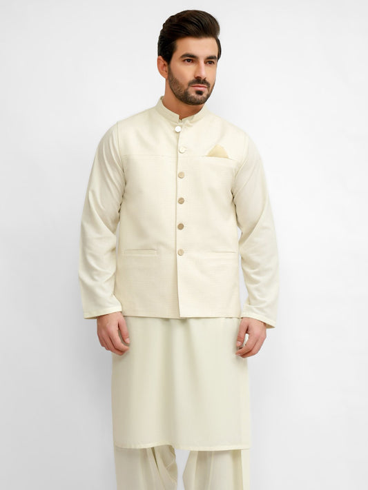 Edenrobe - Men's Cream Waist Coat - EMTWC21-35724