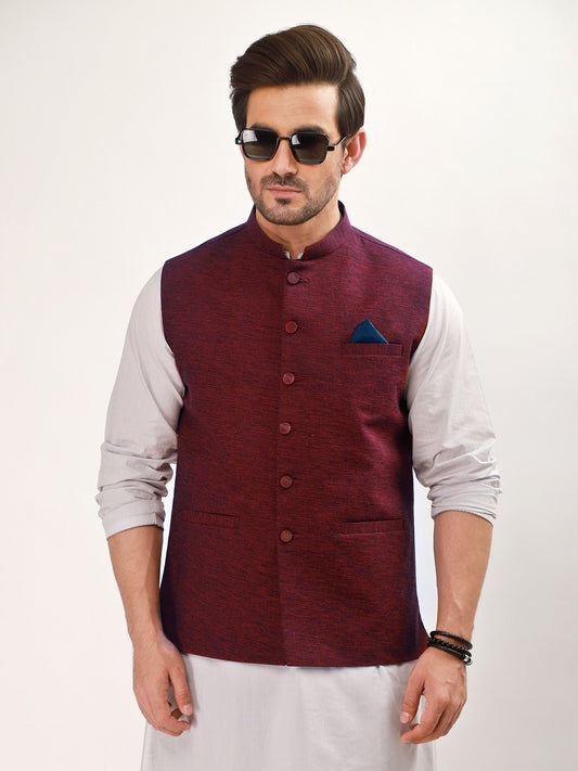 Edenrobe - Men's Maroon Waist Coat - EMTWC21-35744