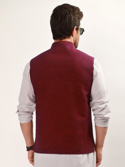 Edenrobe - Men's Maroon Waist Coat - EMTWC21-35744
