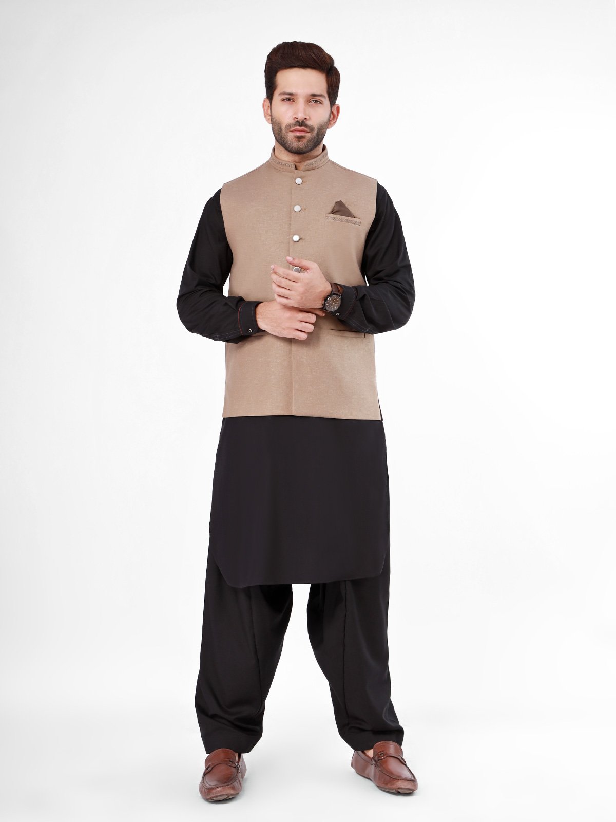 Edenrobe - Men's Fawn Waist Coat - EMTWC21-35751