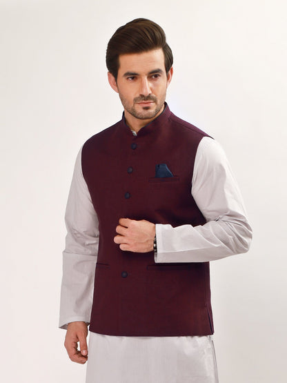 Edenrobe - Men's Maroon Waist Coat - EMTWC21-35752