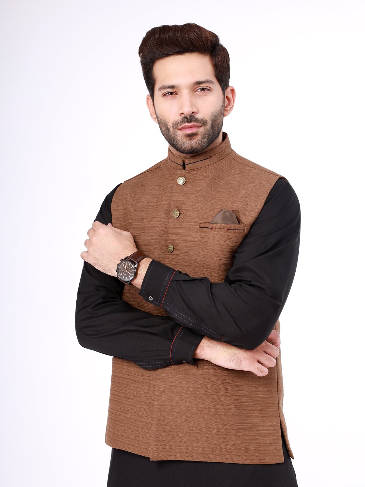 Edenrobe - Men's Brown Waist Coat - EMTWC21-35761