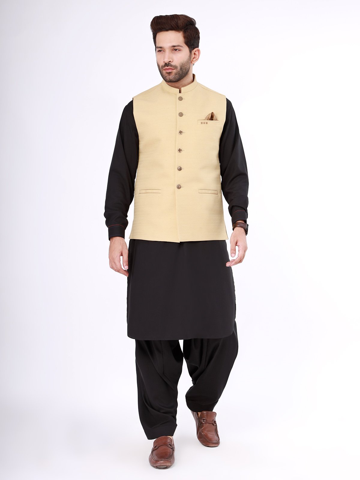 Edenrobe - Men's Beige Waist Coat - EMTWC21-35765