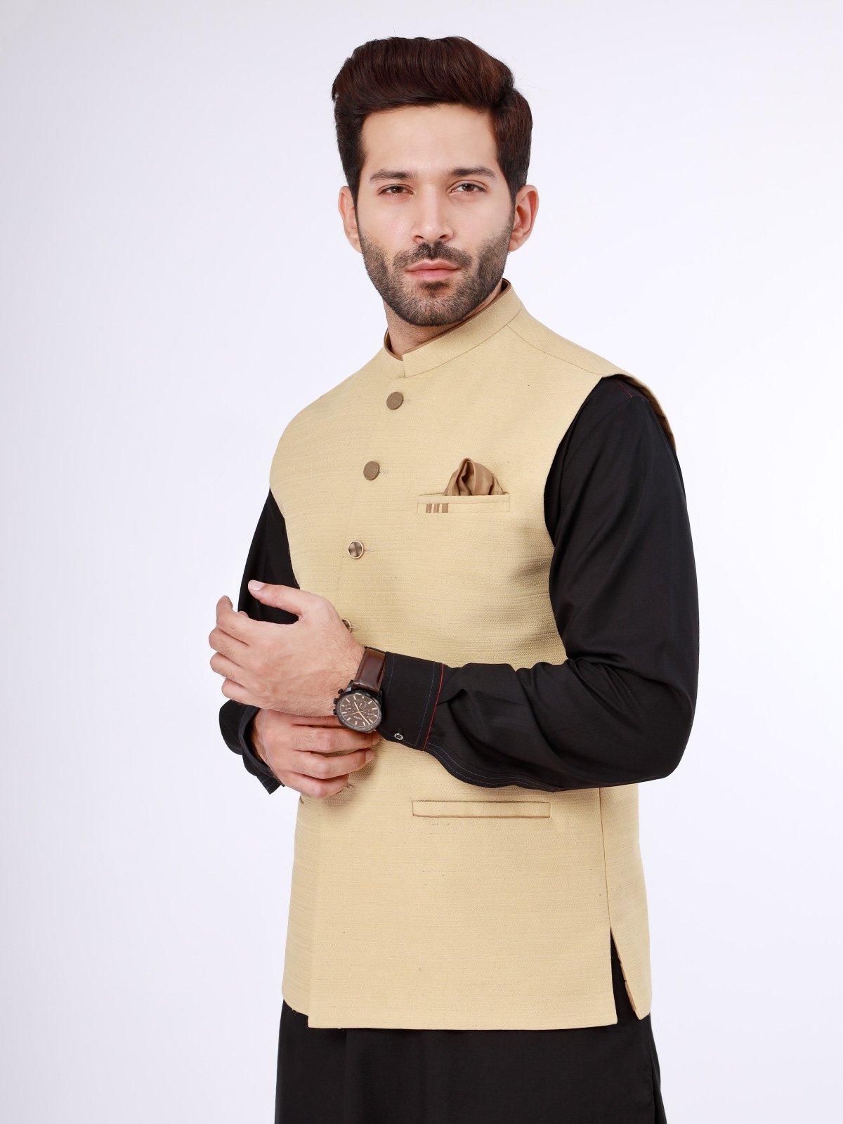 Edenrobe - Men's Beige Waist Coat - EMTWC21-35765