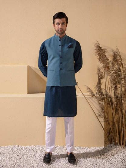 Edenrobe - Men's Teal Blue Waist Coat - EMTWC21-35766