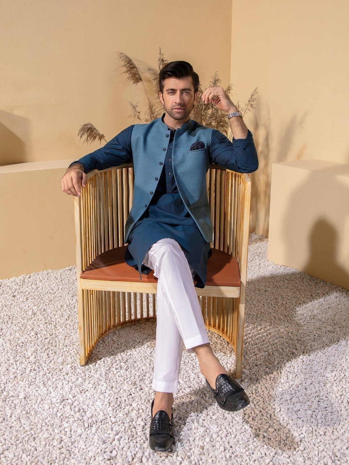 Edenrobe - Men's Teal Blue Waist Coat - EMTWC21-35766