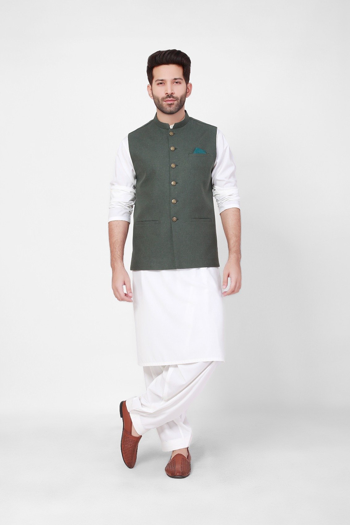 Edenrobe - Men's Dark Sage Waist Coat - EMTWC21-35768