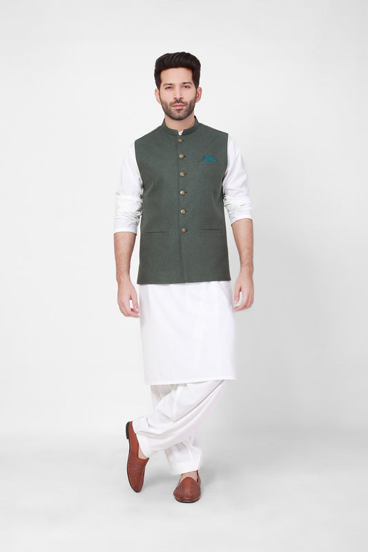 Edenrobe - Men's Dark Sage Waist Coat - EMTWC21-35768