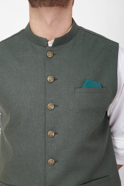 Edenrobe - Men's Dark Sage Waist Coat - EMTWC21-35768