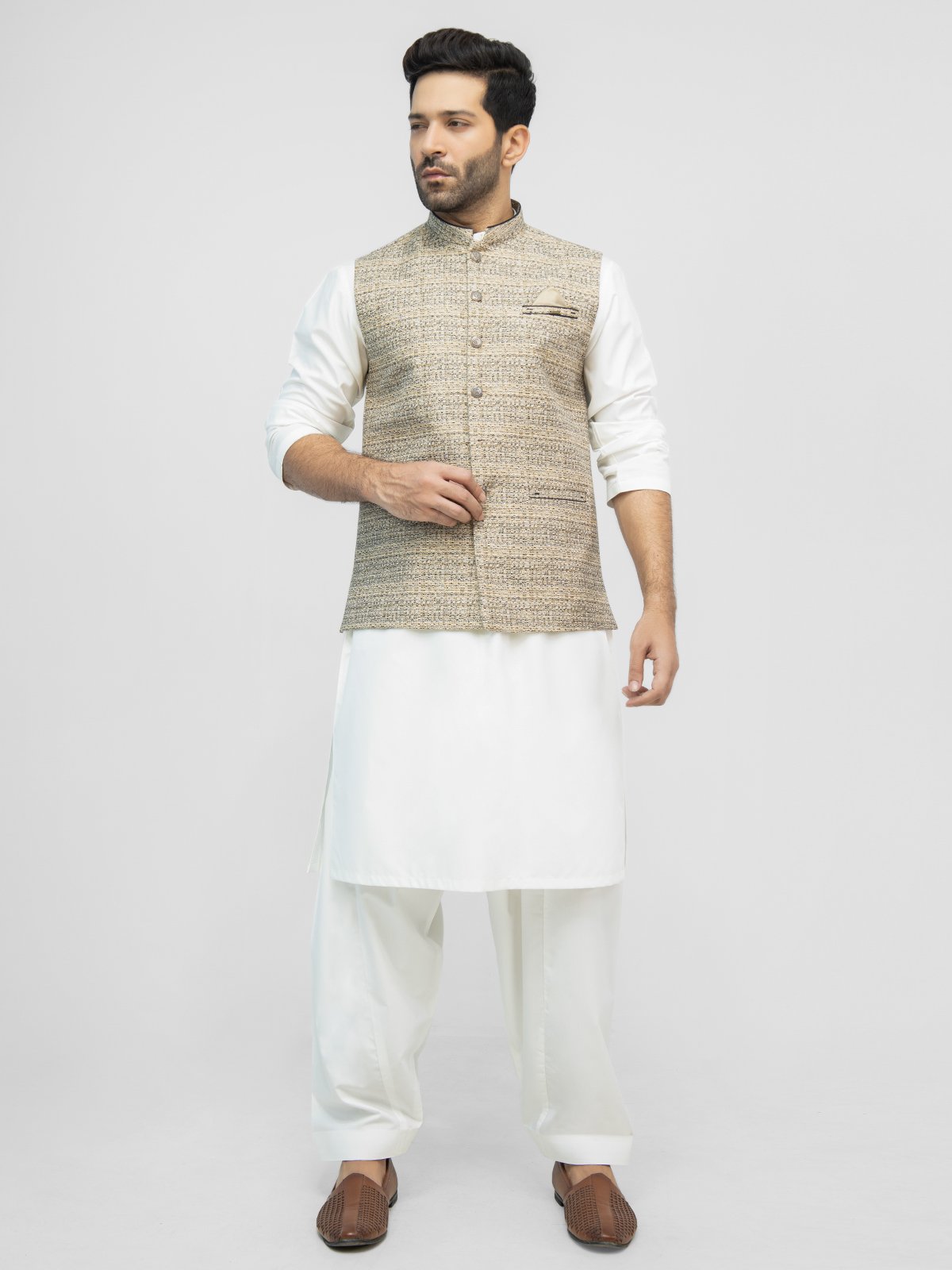 Edenrobe - Men's Beige Waist Coat - EMTWC21-35777