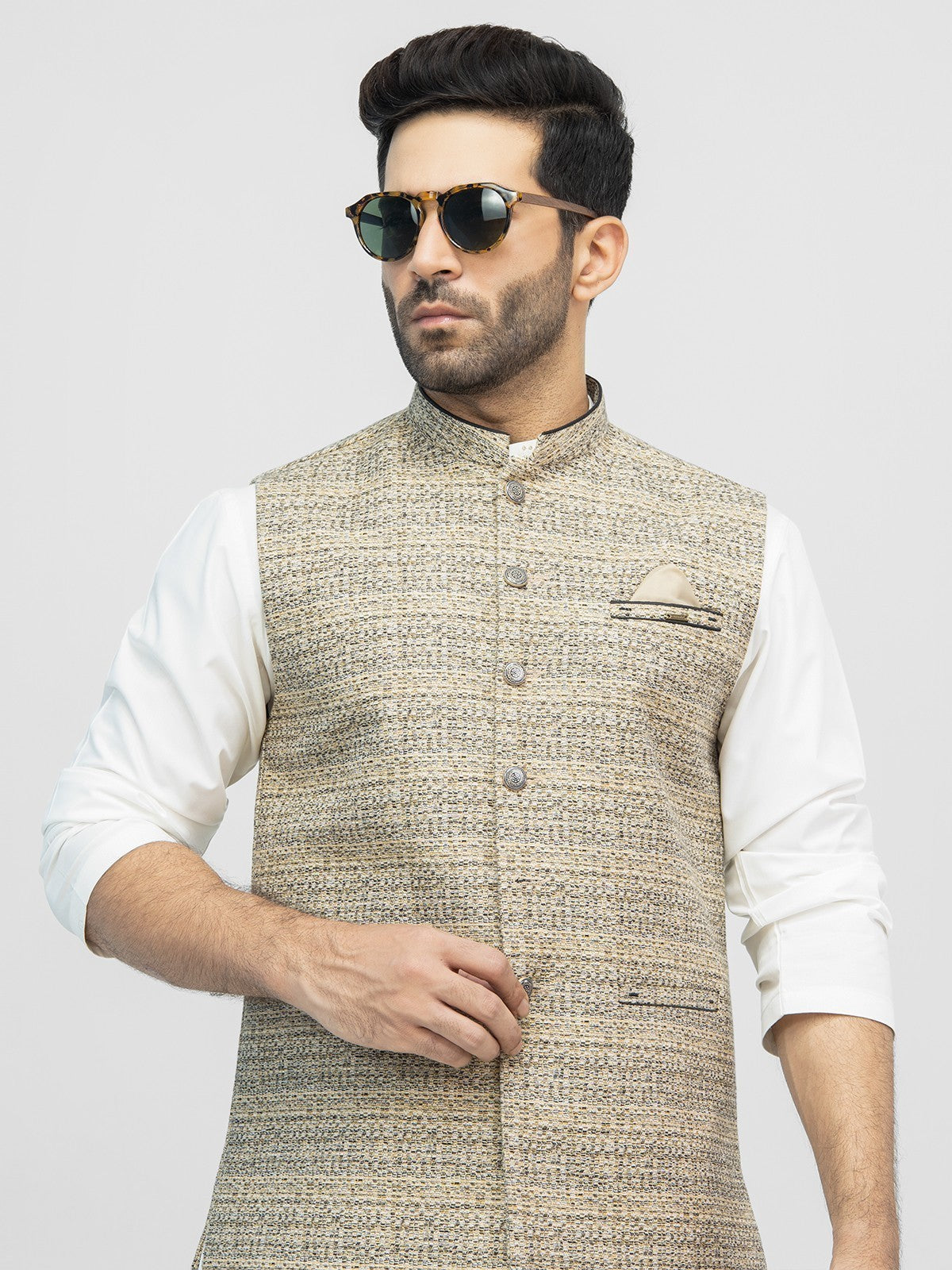 Edenrobe - Men's Beige Waist Coat - EMTWC21-35777