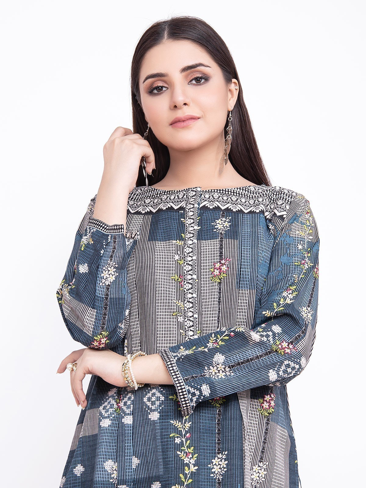 Edenrobe - Pret 1Pc Printed Teal Shirt - EWTKA21-67861