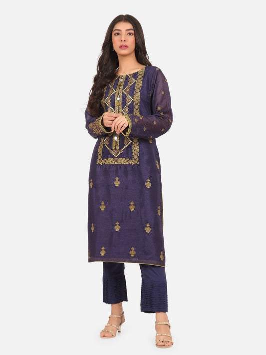 Edenrobe - Pret 2Pc Embroidered Cotton Shirt Trouser - EWTKE21-67128 (2-PCS)