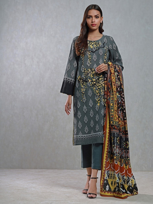 Edenrobe - Pret 3Pc Embroidered Khaddar Suit - EWTKE21-67334 (3-PCS)