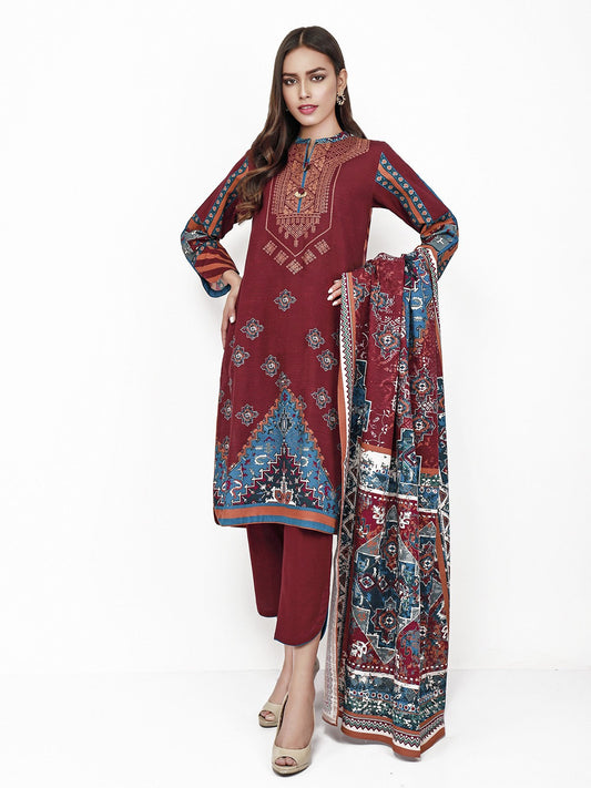Edenrobe - Pret 3Pc Embroidered Khaddar Suit - EWTKE21-67335 (3-PCS)