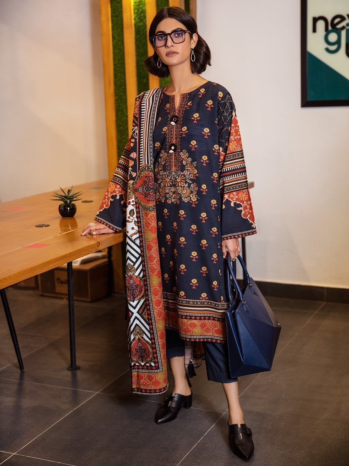 Edenrobe - Pret 3Pc Embroidered Khaddar Suit - EWTKE21-67337 (3-PCS)