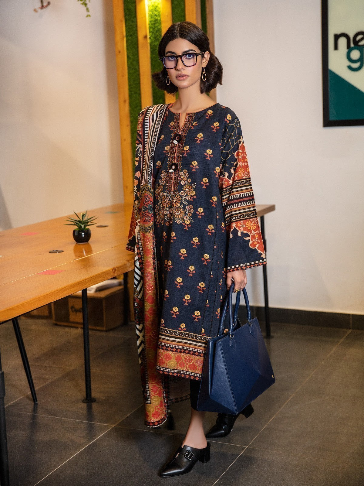 Edenrobe - Pret 3Pc Embroidered Khaddar Suit - EWTKE21-67337 (3-PCS)