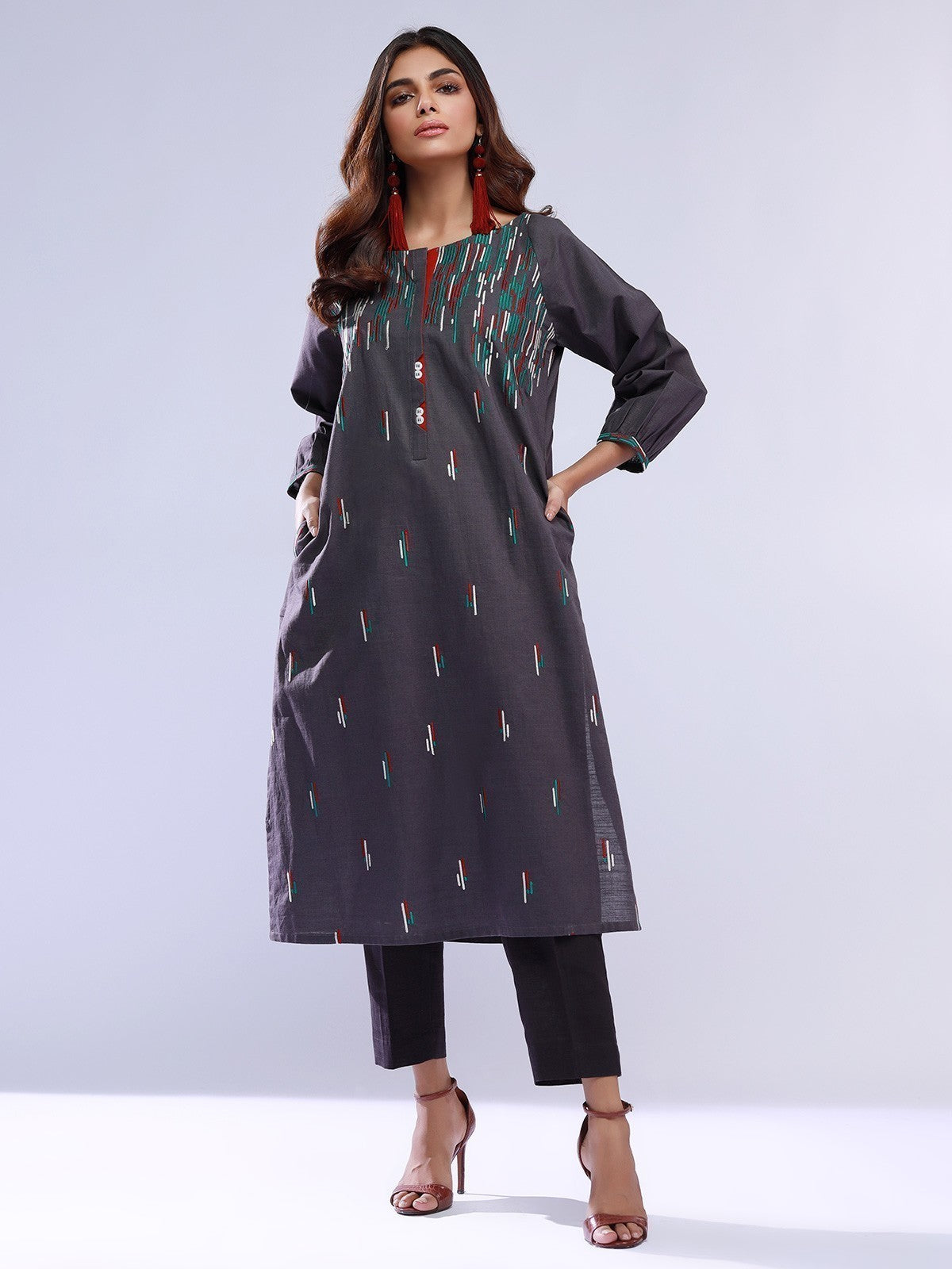 Edenrobe - Pret 2Pc Embroidered Khaddar Shirt Trouser - EWTKE21-67346