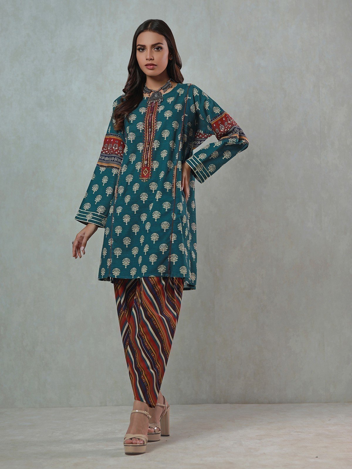 Edenrobe - Pret 2Pc Embroidered Khaddar Shirt Trouser - EWTKE21-67362 (2-PCS)