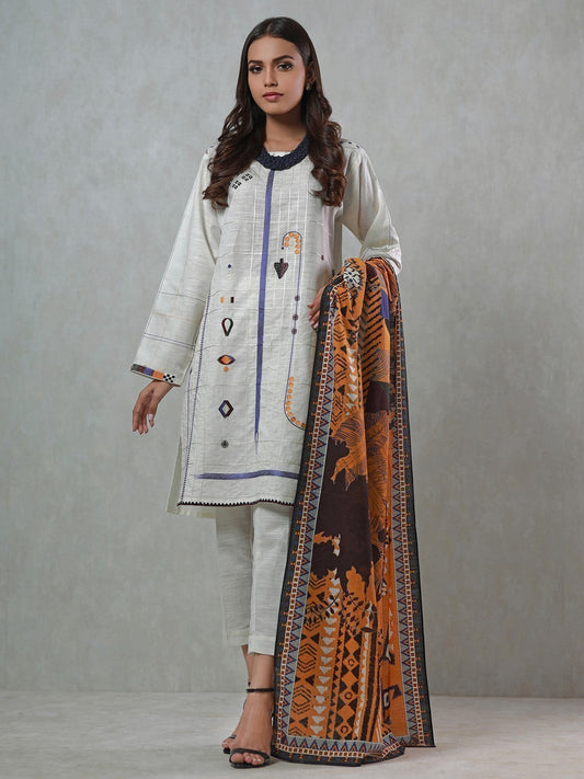 Edenrobe - Pret 2Pc Embroidered Cotton Shirt Dupatta - EWTKE21-67373 (2PC-D)