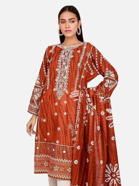 Edenrobe - Pret 2Pc Embroidered Khaddar Shirt Dupatta - EWTKE21-67379 (2PC-D)