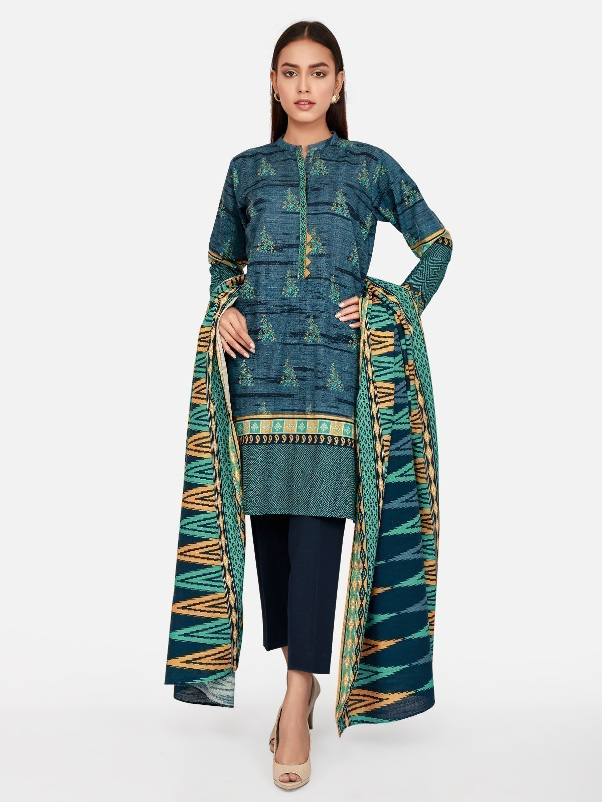 Edenrobe - Pret 3Pc Embroidered Khaddar Suit - EWTKE21-67413 (3-PCS)