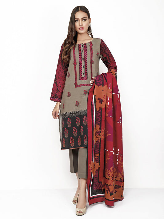 Edenrobe - Pret 3Pc Embroidered Khaddar Suit - EWTKE21-67418 (3-PCS)
