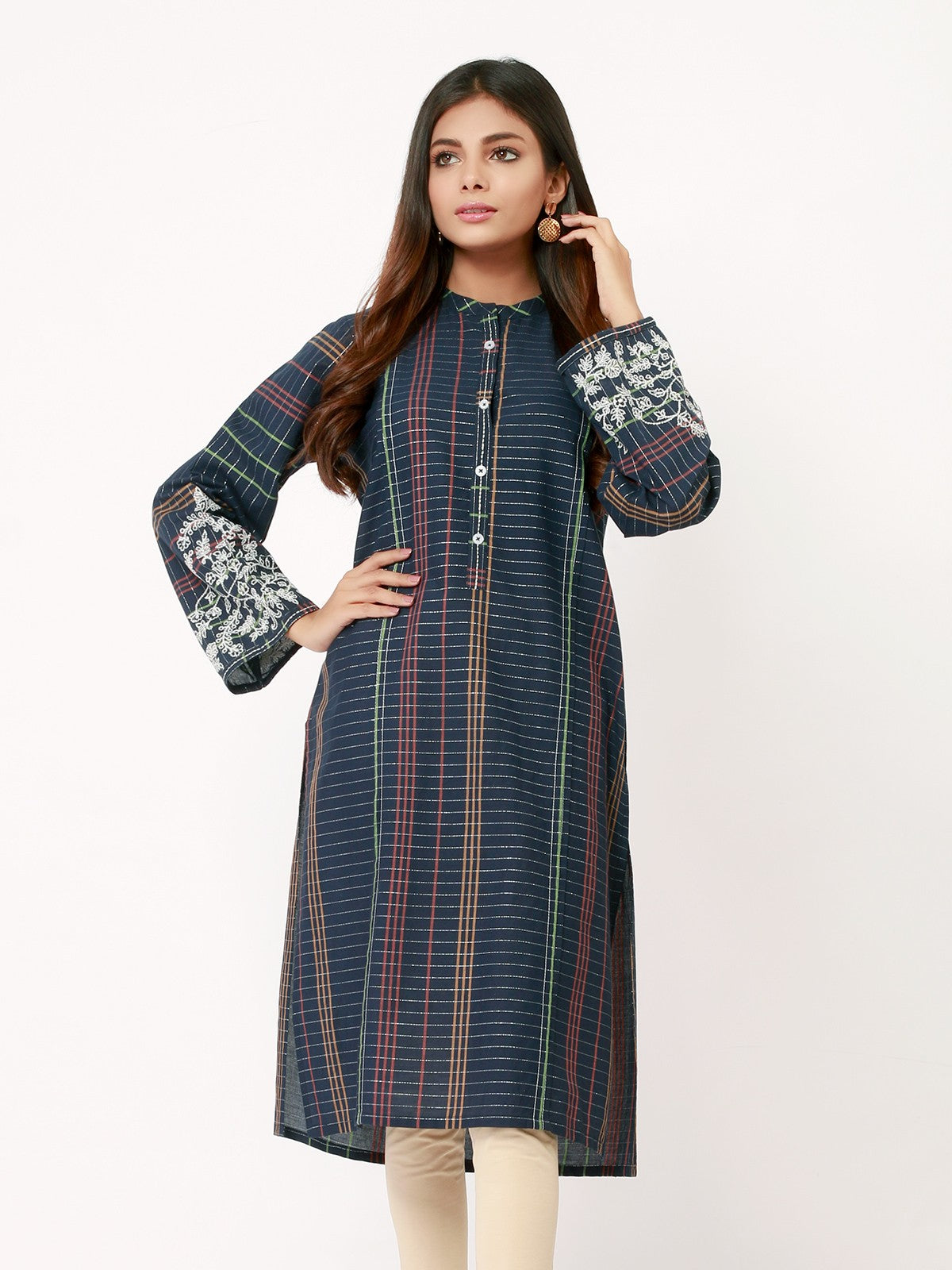 Edenrobe - Pret 1Pc Embroidered Cotton Shirt - EWTKE21-67452