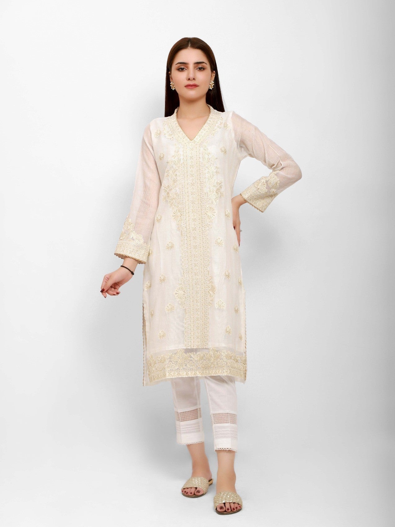 Edenrobe - Pret 1Pc Embroidered Viscose Shirt - EWTKE21-67461