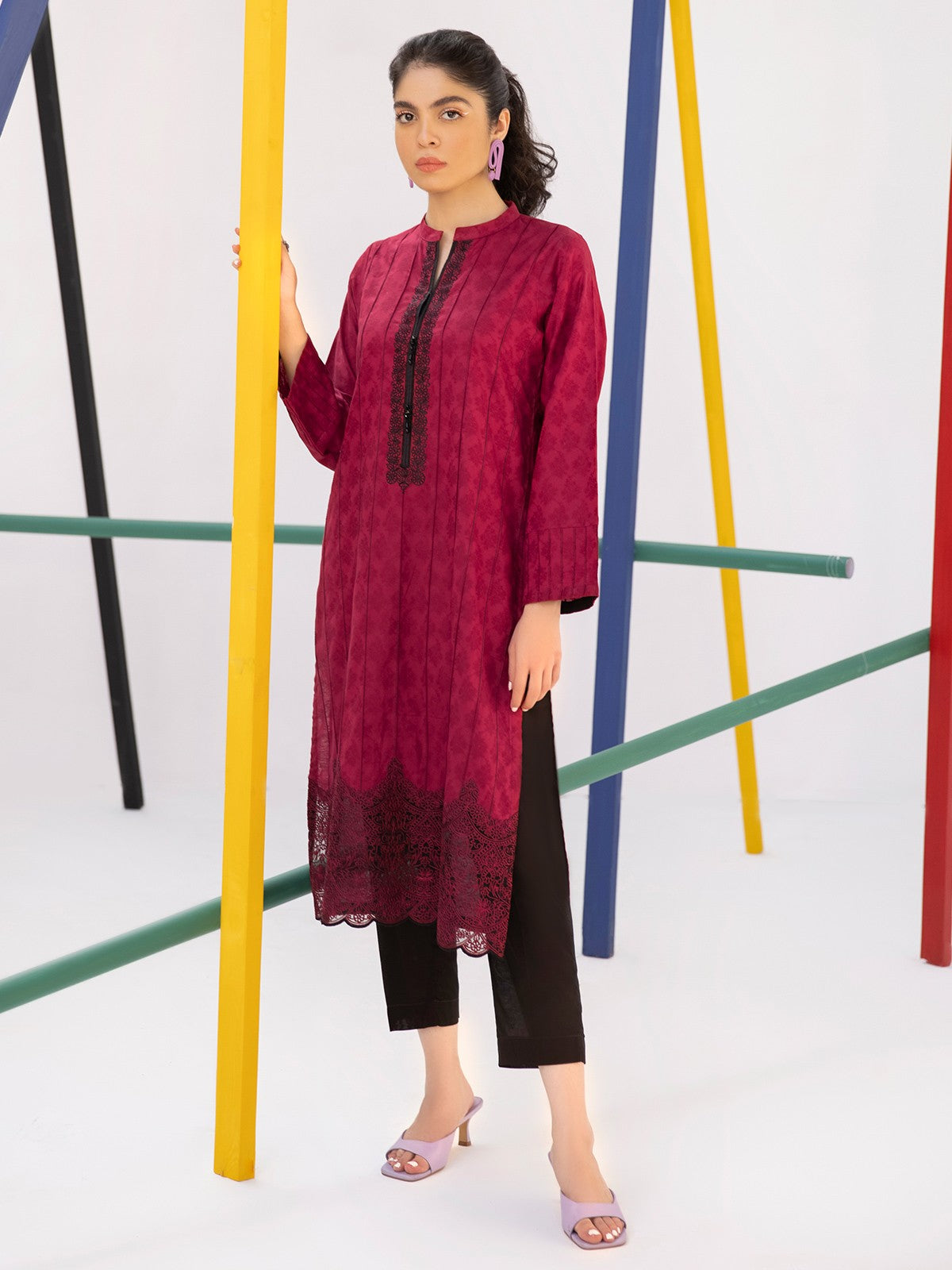 Edenrobe - Pret 1Pc Embroidered Jacquard Shirt - EWTKE21-67473