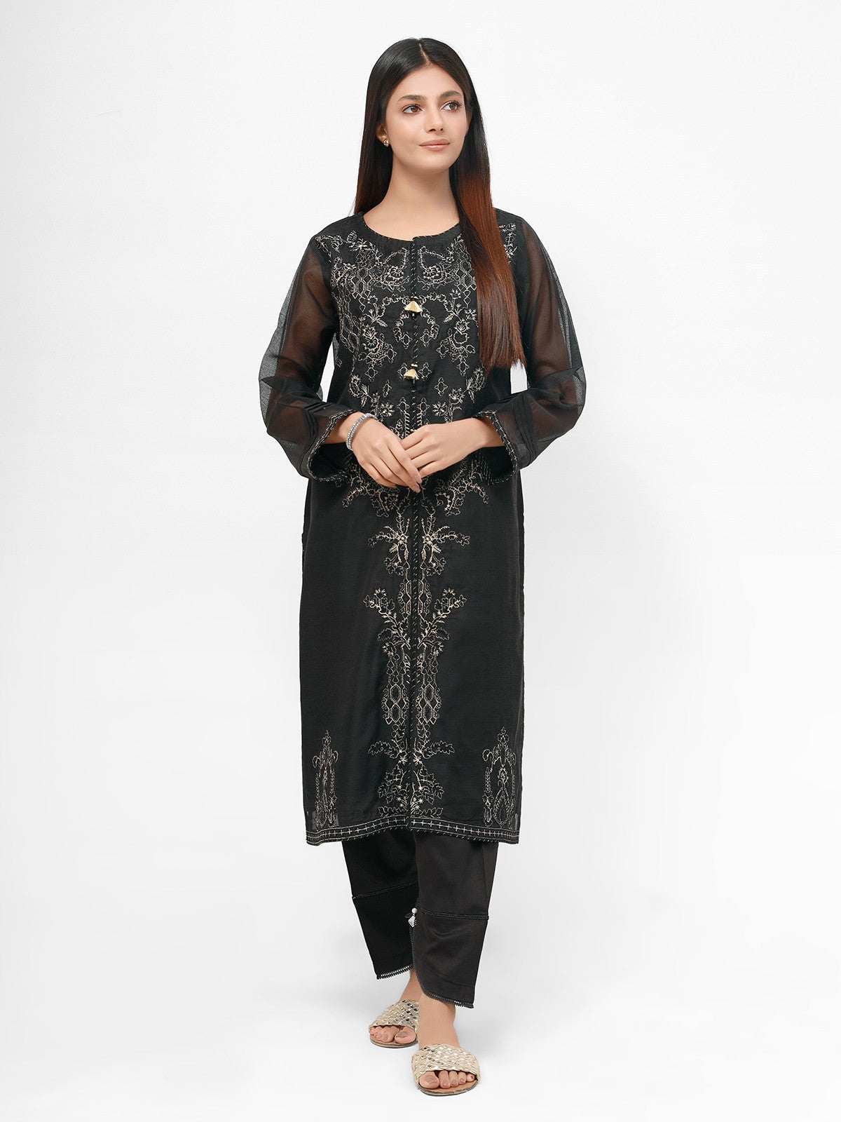 Edenrobe - Pret 1Pc Embroidered Net Shirt - EWTKE21-67523