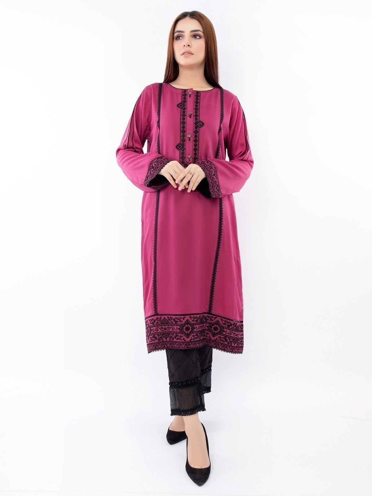 Edenrobe - Pret 1Pc Embroidered Cotton Shirt - EWTKE21-67535