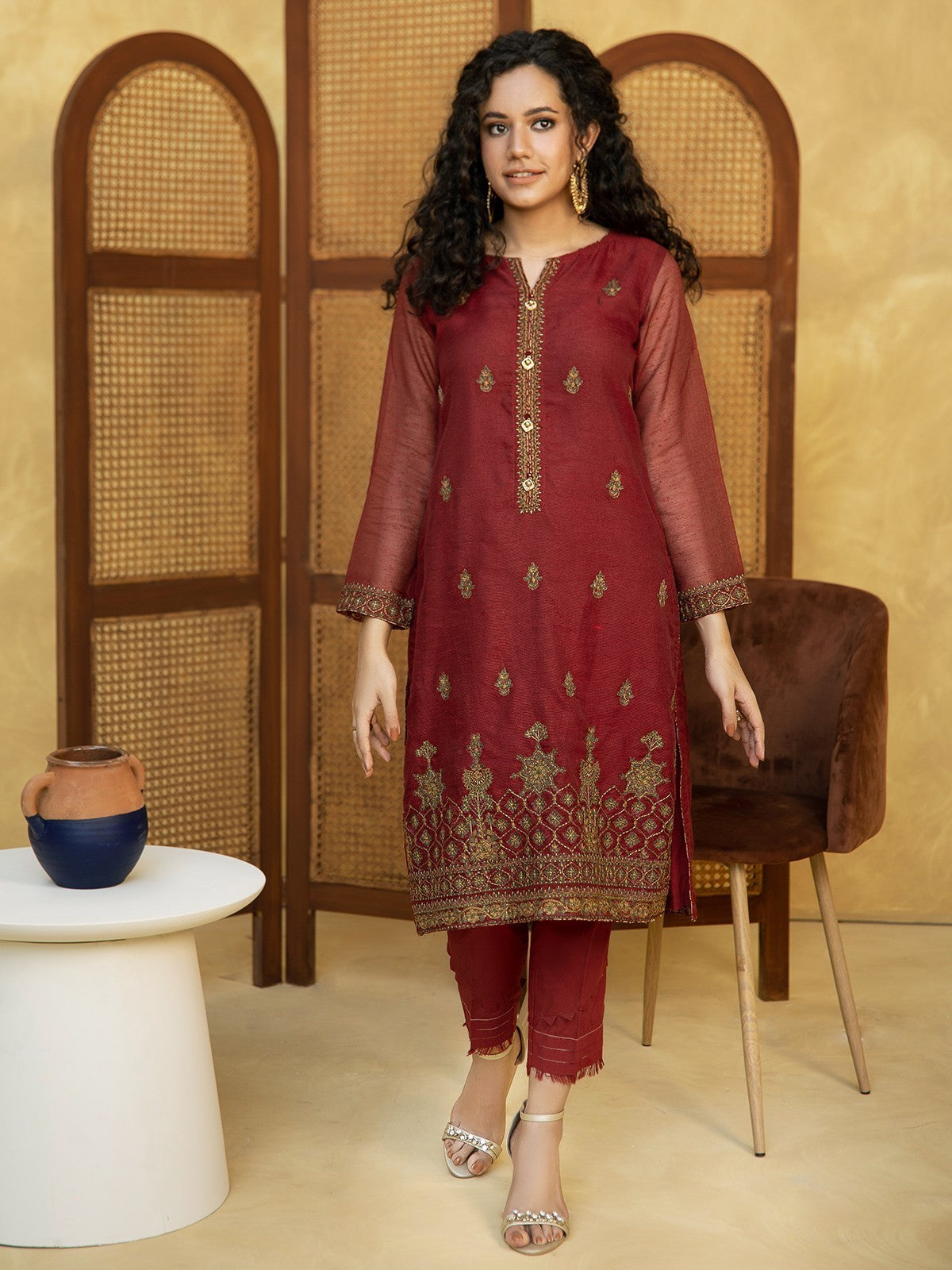 Edenrobe - Pret 2Pc Embroidered Cotton Shirt Trouser - EWTKE21-67751 (2-PCS)