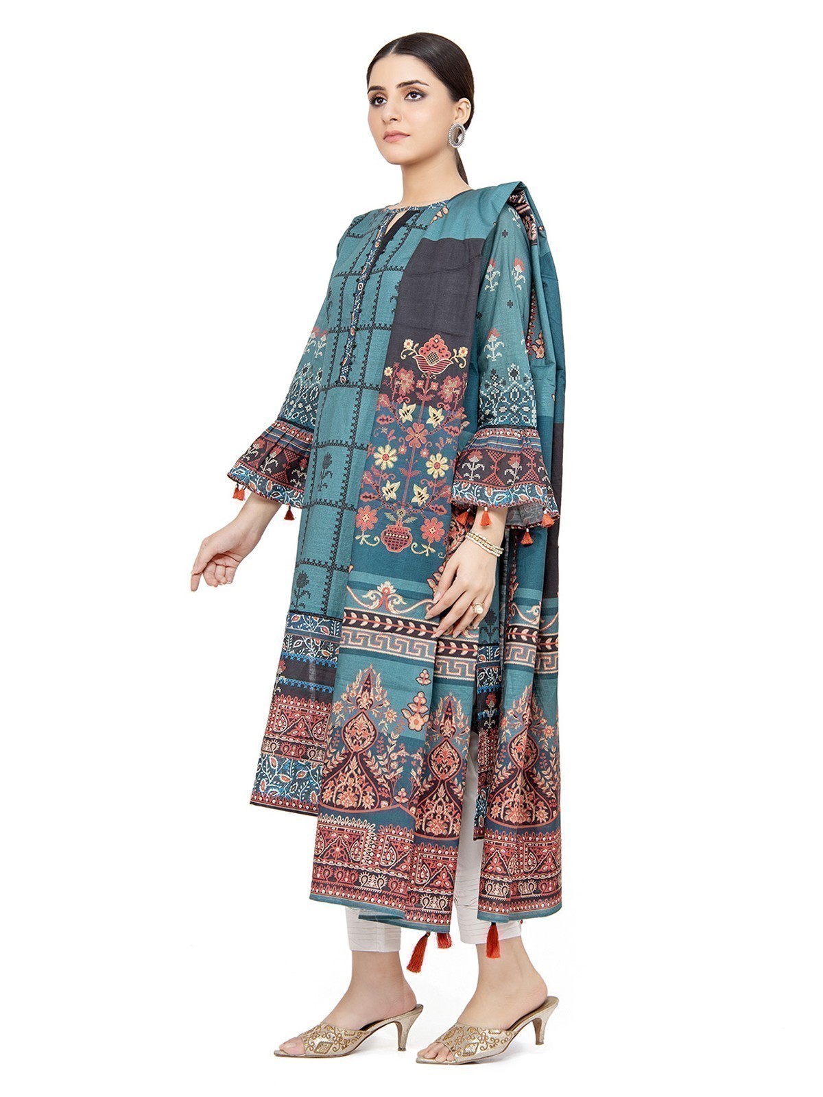 Edenrobe - Pret 2Pc Printed Khaddar Shirt Dupatta - EWTKP21-67896 (2PC-D)