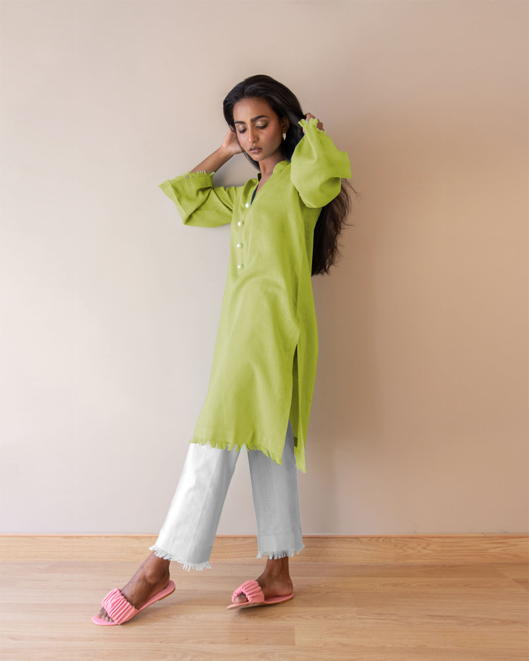 Ayesha Naveed - Green frayed set