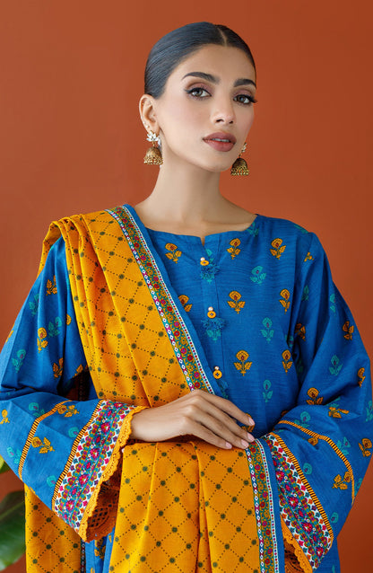 Orient - Unstitched 3 Piece Printed Khaddar Shirt , Khaddar Pant and Khaddar Dupatta