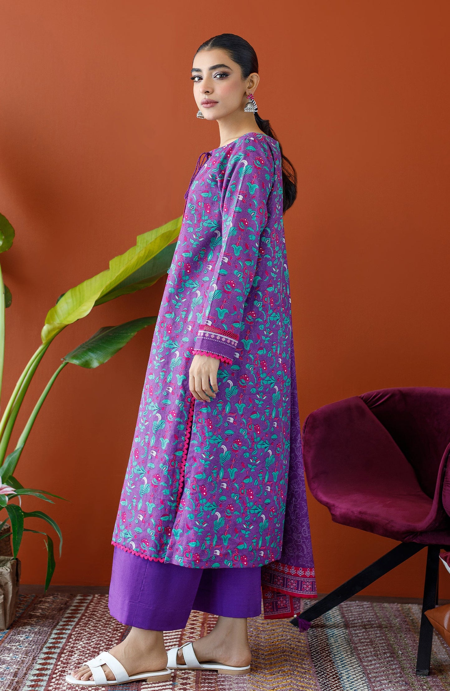 Orient - Stitched 3 Piece Printed Khaddar Shirt , Khaddar Pant and Khaddar Dupatta