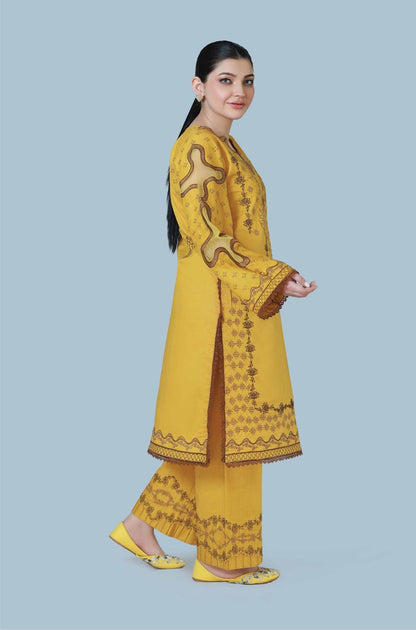Bareeq Outfits - Mustard Muse 3 Piece Embroidered Stitched Suit