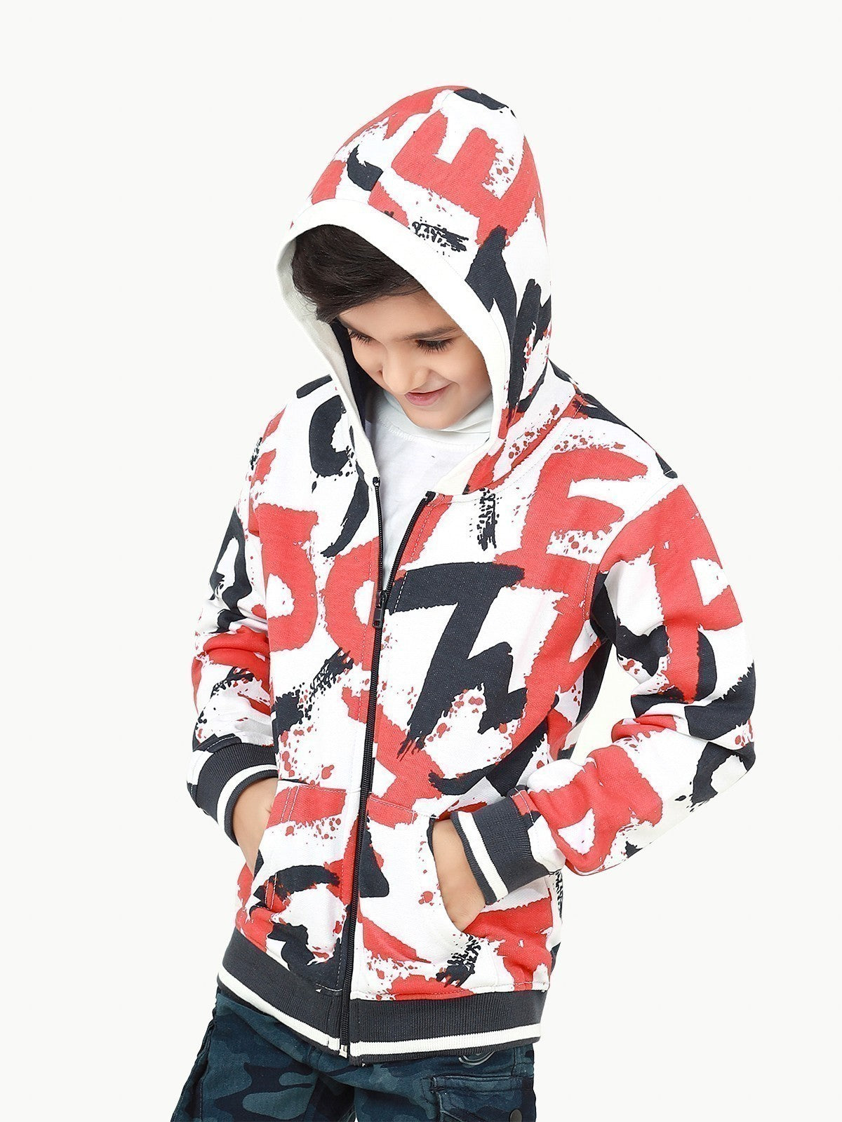 Edenrobe - Boy's White Multi Hoodie - EBTH22-018