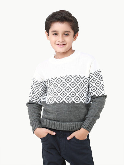 Edenrobe - Boy's Grey & Off White Sweater - EBTSWT22-004