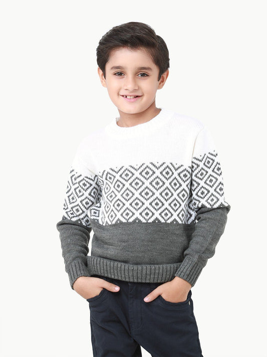 Edenrobe - Boy's Grey & Off White Sweater - EBTSWT22-004