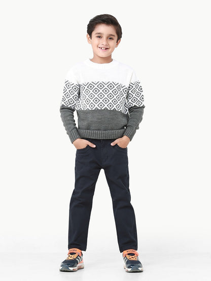 Edenrobe - Boy's Grey & Off White Sweater - EBTSWT22-004